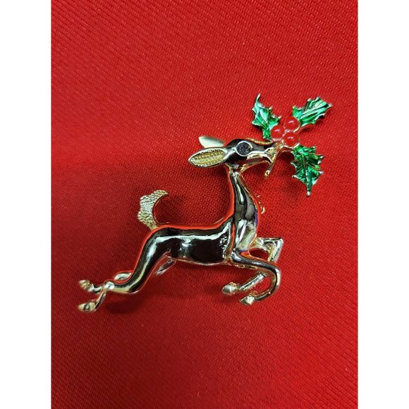 Christmas Pin Brooch Christmas Reindeer Holly Leaf Candle Angel Set of 3 - Picture 8 of 12